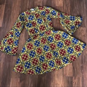 Wax print bell sleeve fit-and-flare dress XS